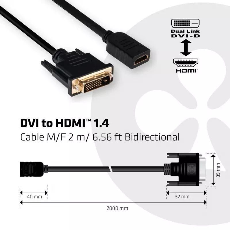 CLUB3D CAC-1211 DVI–HDMI 1.4 laidas, 2 m, abipusis