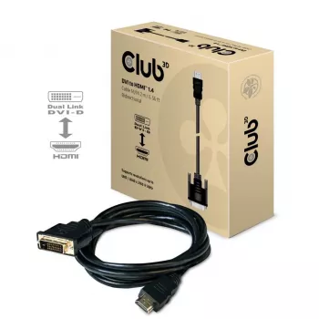CLUB3D DVI į HDMI 1.4 laidas M/M 2 m/ 6.56 pėdų, abipusis