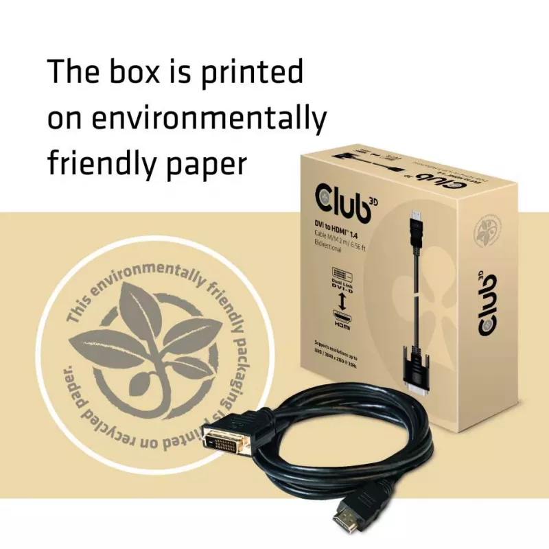 Club 3D CAC-1210 DVI-D–HDMI 1.4 jungiamasis kabelis, Dual Link, dvikryptis, 4K, M/M, 2 m, juodas