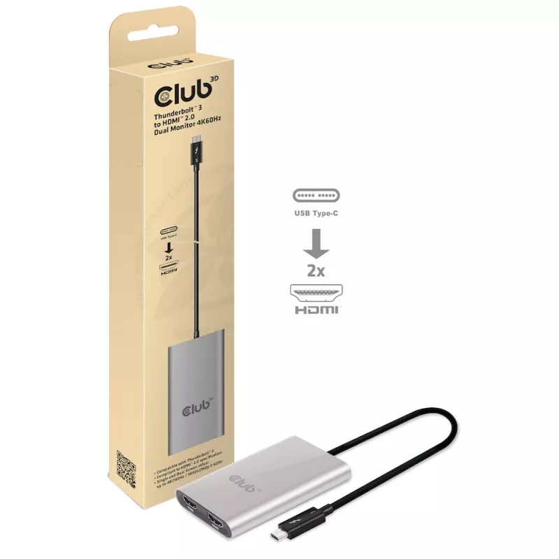 Adapteris CLUB3D Thunderbolt 3 į Dvigubą HDMI 2.0