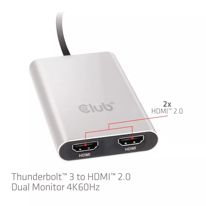 Adapteris CLUB3D Thunderbolt 3 į Dvigubą HDMI 2.0