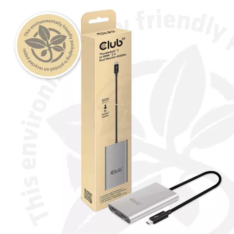 Adapteris CLUB3D Thunderbolt 3 į Dvigubą HDMI 2.0