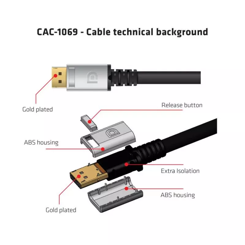 Club 3D CAC-1069 DisplayPort 1.4 HBR3 kabelis, 8K 60 Hz, 32,4 Gb/s, DSC, HDR, VESA sertifikuotas, M/M, 4 m, juodas