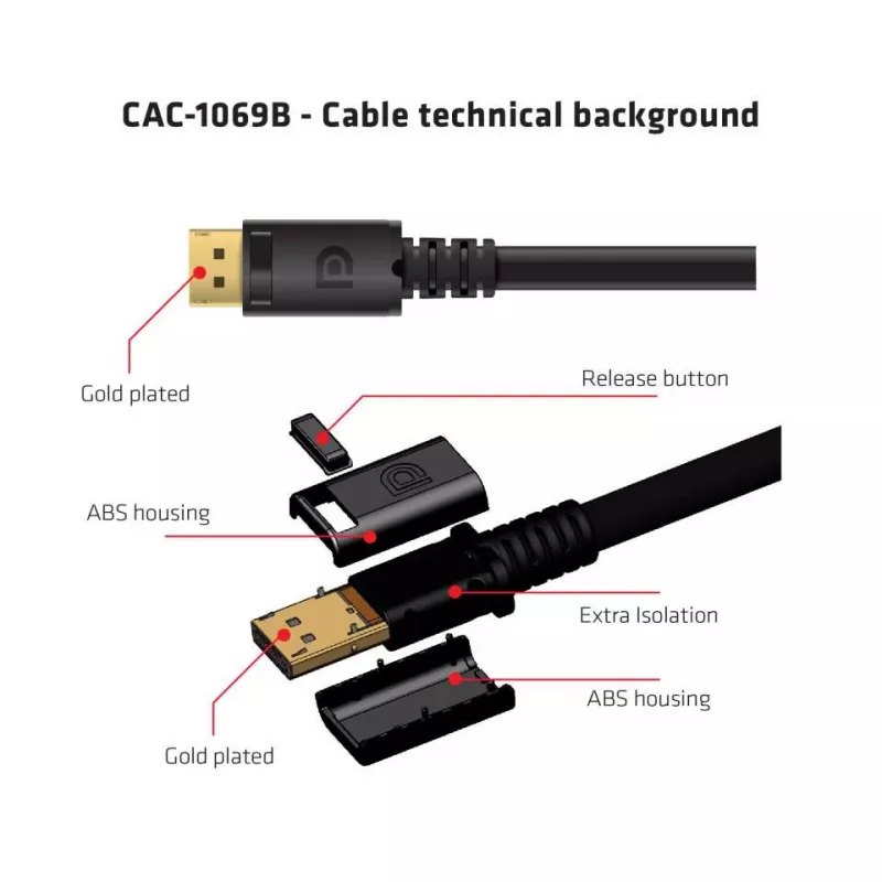 Club 3D CAC-1069B DisplayPort 1.4 HBR3 kabelis, 8K 60 Hz, 32,4 Gb/s, DSC 1.2, VESA sertifikuotas, M/M, 4 m, juodas