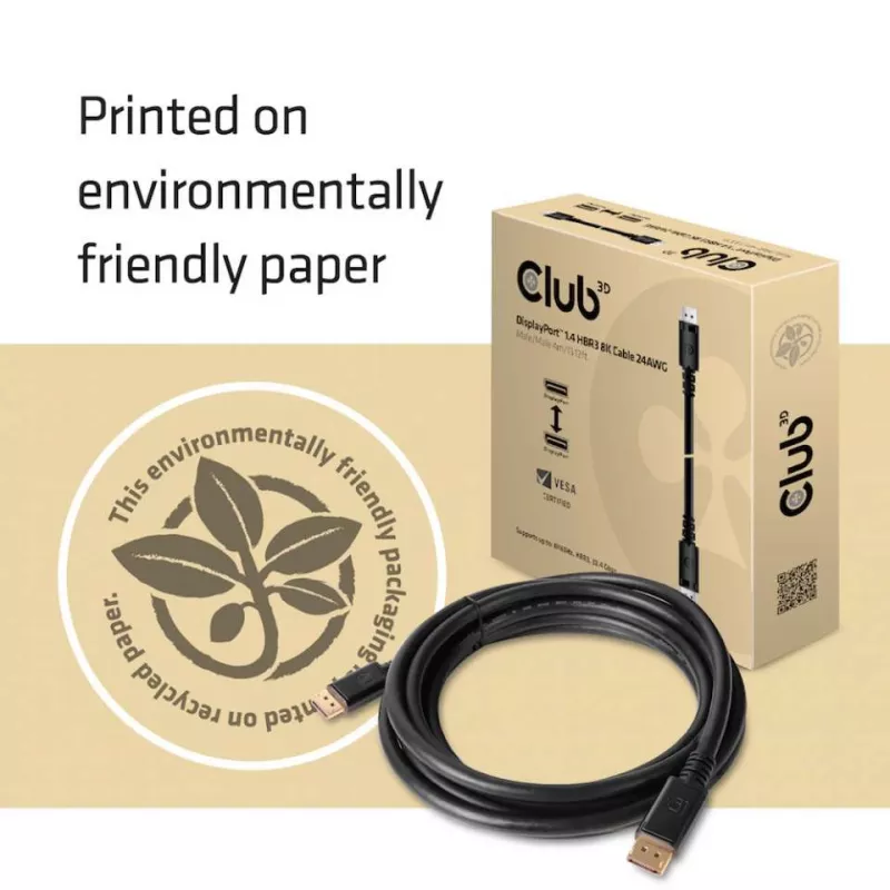 Club 3D CAC-1069B DisplayPort 1.4 HBR3 kabelis, 8K 60 Hz, 32,4 Gb/s, DSC 1.2, VESA sertifikuotas, M/M, 4 m, juodas