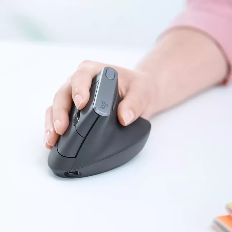 Ergonominė vertikali pelė Logitech MX Vertical, MX Vertical, 4000 DPI, RF Wireless + Bluetooth, dešinei rankai, Graphite, biuro naudojimui