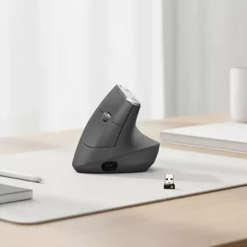 Ergonominė vertikali pelė Logitech MX Vertical, MX Vertical, 4000 DPI, RF Wireless + Bluetooth, dešinei rankai, Graphite, biuro naudojimui