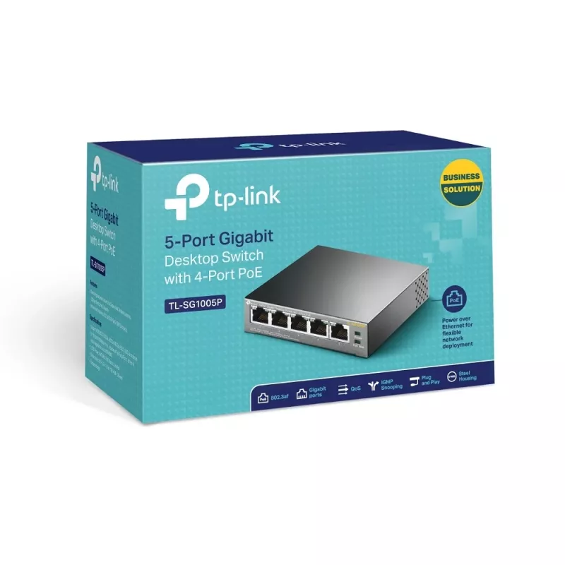 TP-Link 5 prievadų Gigabit stalinis PoE jungiklis su 4 PoE prievadais