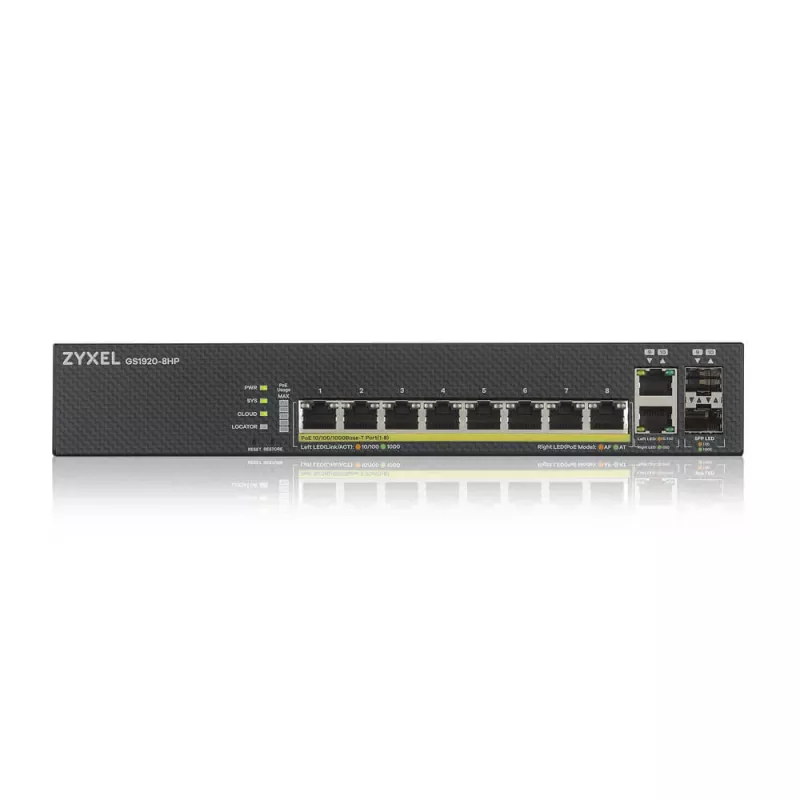 Zyxel GS1920-8HPV2 valdomas Gigabit Ethernet (10/100/1000) maitinimas per Ethernet (PoE) juodas