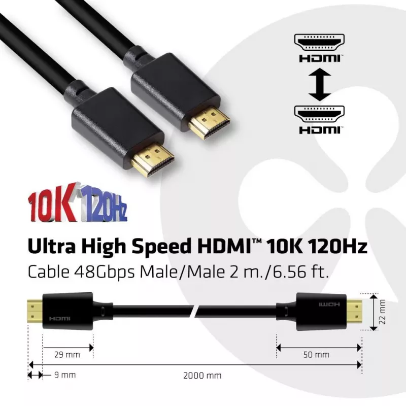 CLUB3D Ultra High Speed HDMI 4K120Hz, 8K60Hz sertifikuotas kabelis 48Gbps M/M 2 m