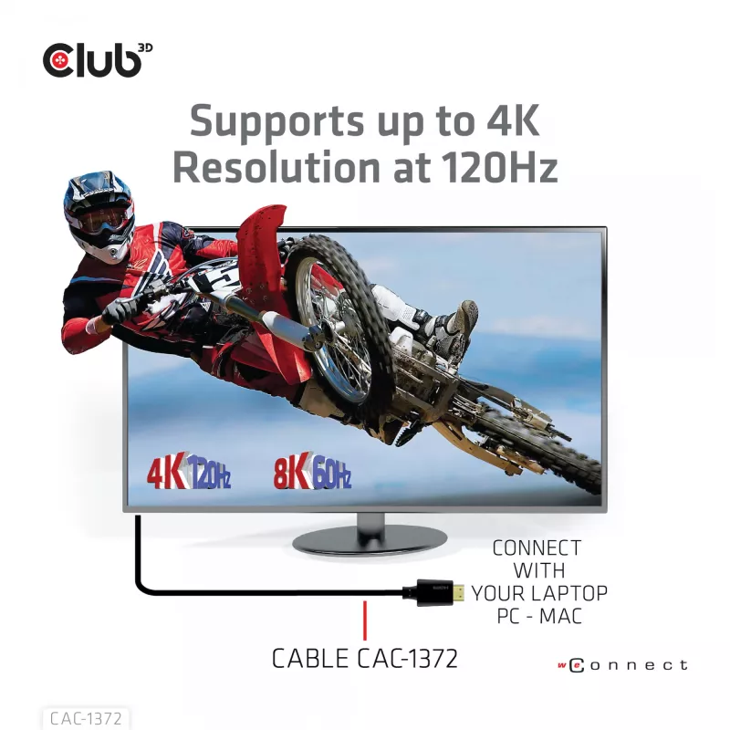 CLUB3D Ultra High Speed HDMI 4K120Hz, 8K60Hz sertifikuotas kabelis 48Gbps M/M 2 m