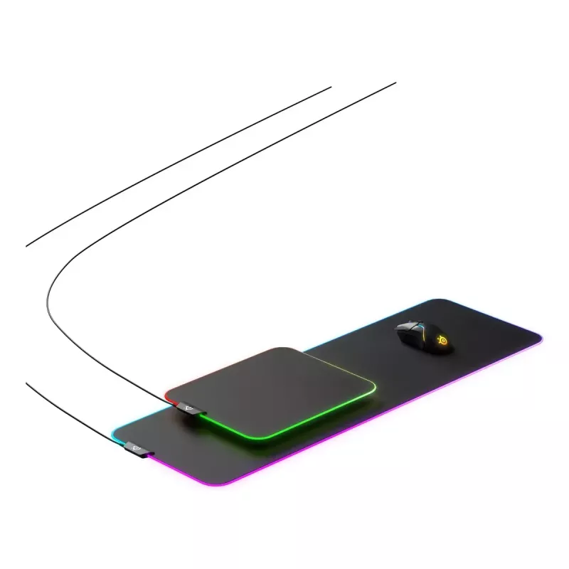 Žaidimų pelės kilimėlis STEELSERIES QcK Prism Cloth XL — audinio paviršius, 900×300 mm, 4 mm storis, RGB apšvietimas
