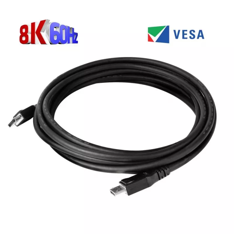 Club 3D CAC-1061 DisplayPort 1.4 HBR3 kabelis, 8K 60 Hz, 32,4 Gb/s, DSC 1.2, VESA sertifikuotas, su užraktu, M/M, 5 m, juodas