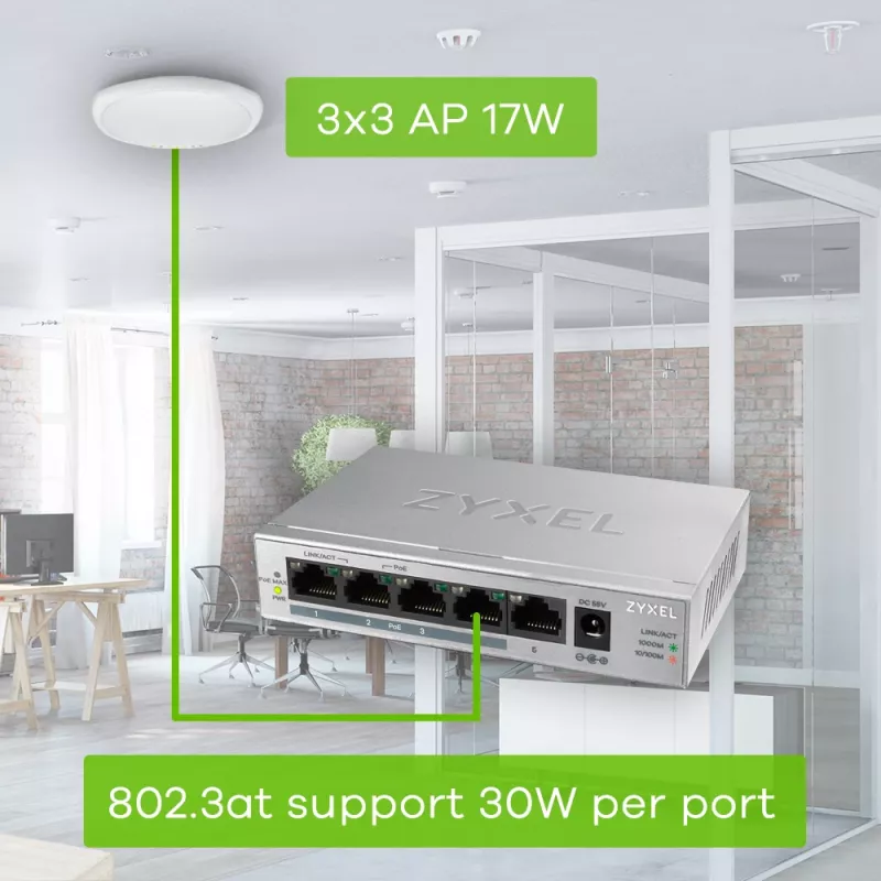 Zyxel GS1005HP nevaldomas gigabitinis Ethernet (10/100/1000) maitinimas per Ethernet (PoE) sidabrinis