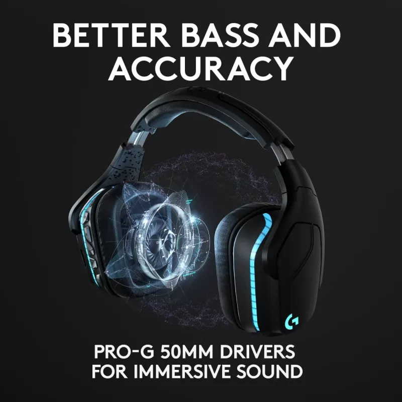 LOGITECH G935 belaidės 7.1 erdvinio garso žaidimų ausinės su Lightsync RGB apšvietimu – 2,4 GHz