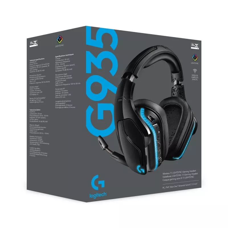 LOGITECH G935 belaidės 7.1 erdvinio garso žaidimų ausinės su Lightsync RGB apšvietimu – 2,4 GHz