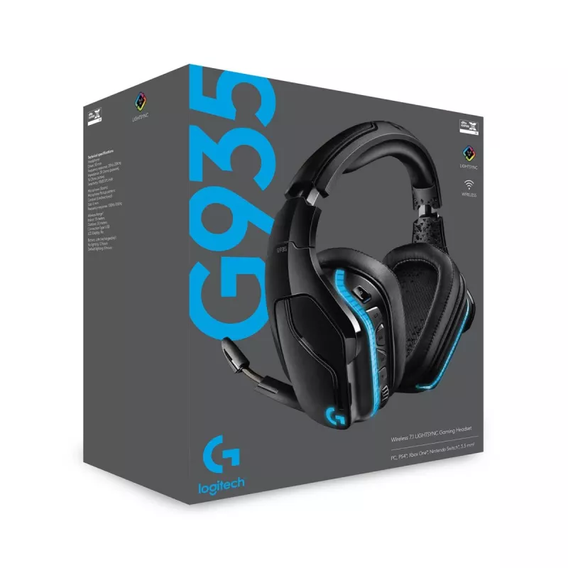 LOGITECH G935 belaidės 7.1 erdvinio garso žaidimų ausinės su Lightsync RGB apšvietimu – 2,4 GHz