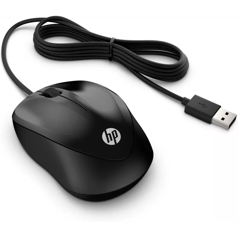 HP Wired Mouse 1000, ambidekstrinė, USB Type-A, 1200 DPI, juoda