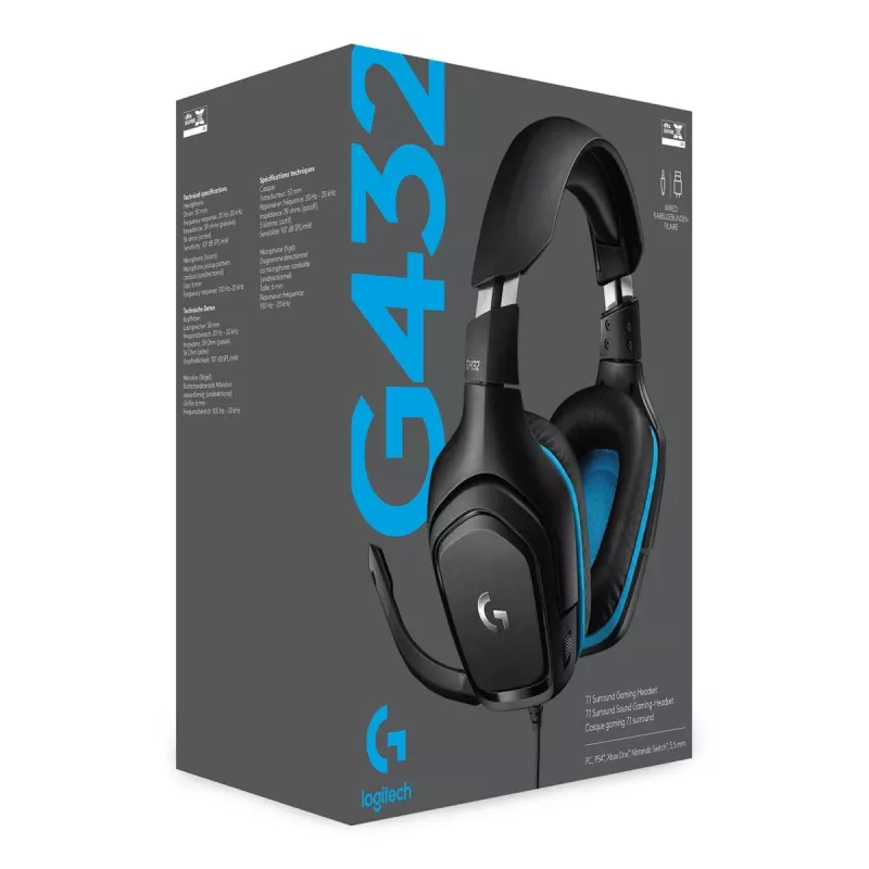 LOGITECH G432 – žaidimų ausinės su mikrofonu, USB / 3.5 mm, 7.1 erdvinis garsas, mėlyna
