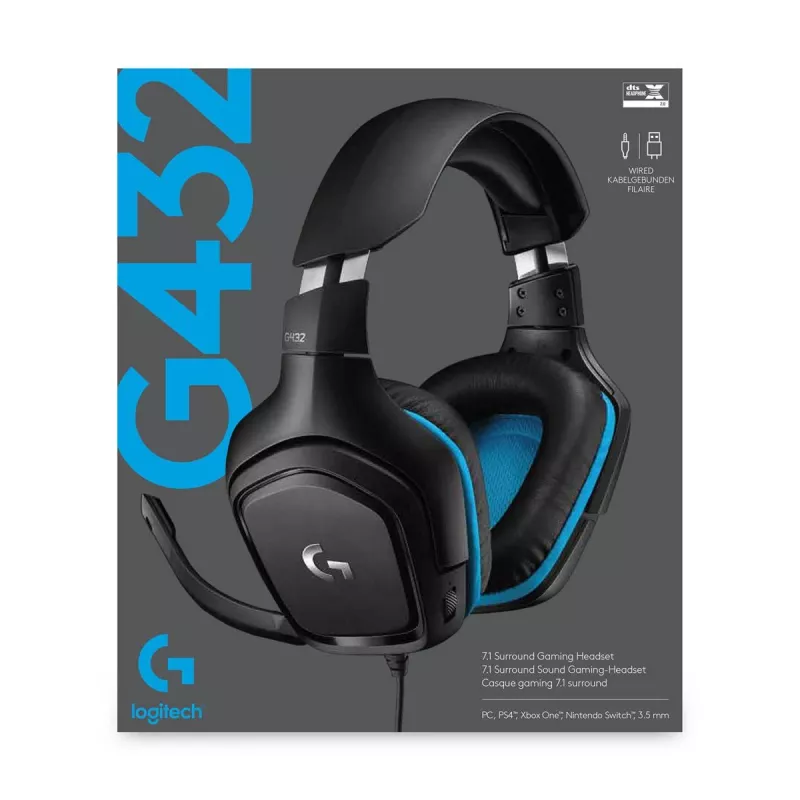 LOGITECH G432 – žaidimų ausinės su mikrofonu, USB / 3.5 mm, 7.1 erdvinis garsas, mėlyna