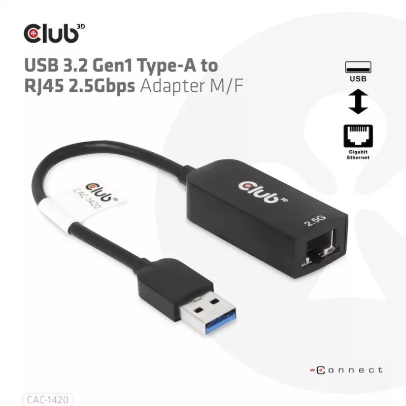 CLUB3D USB 3.2 Gen1 Type-A į RJ45 2.5Gbps adapteris
