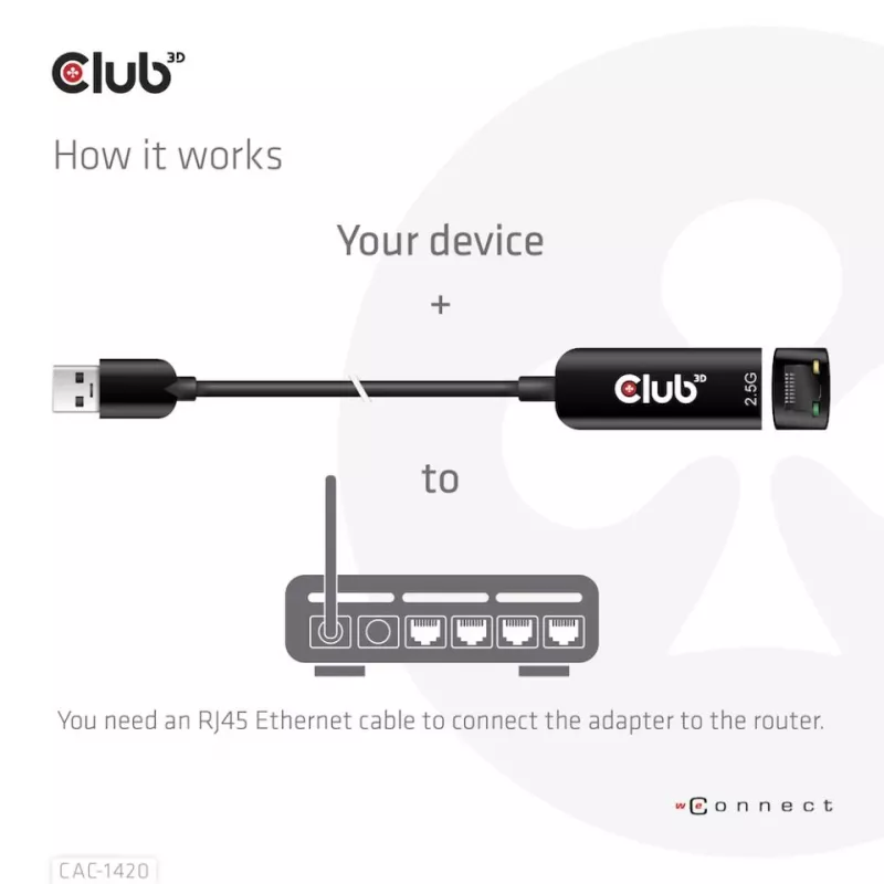 CLUB3D USB 3.2 Gen1 Type-A į RJ45 2.5Gbps adapteris