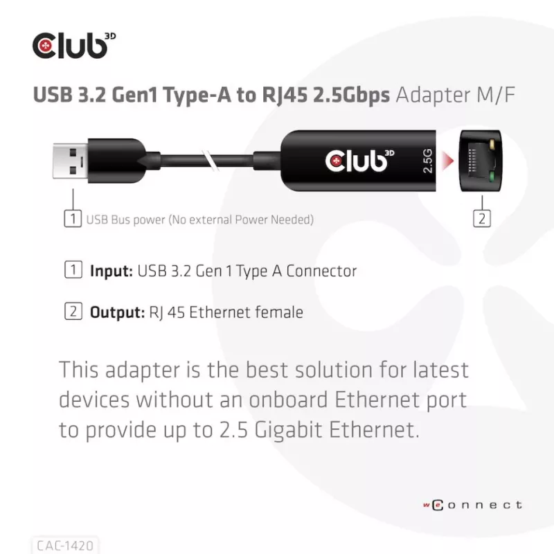 CLUB3D USB 3.2 Gen1 Type-A į RJ45 2.5Gbps adapteris