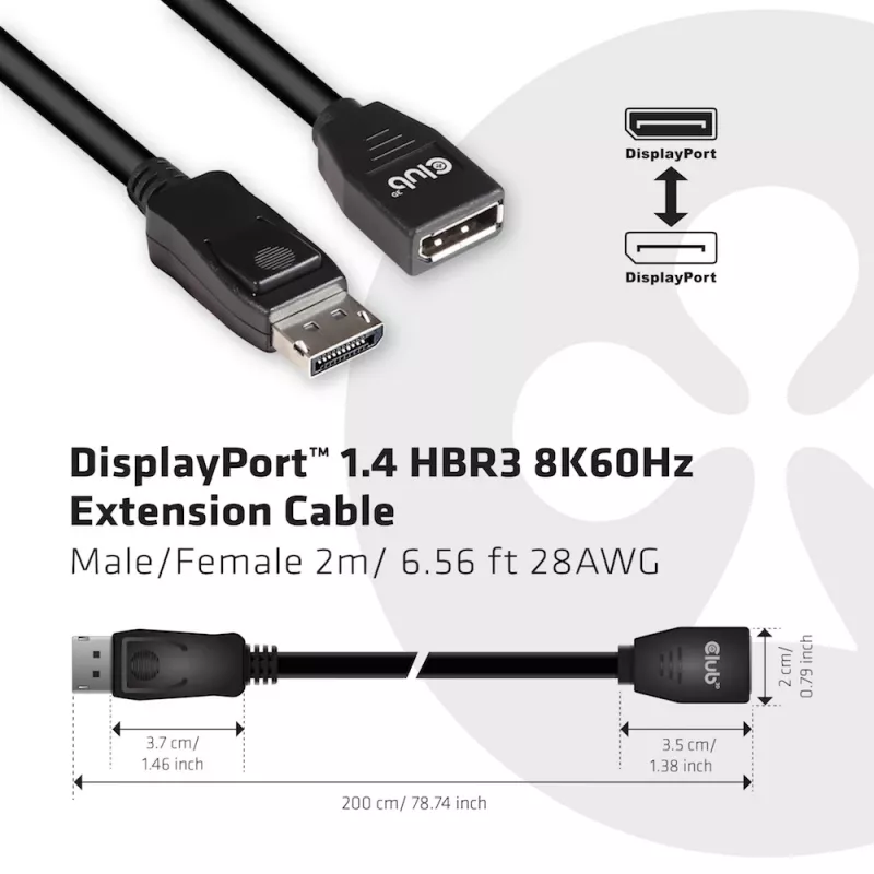 CLUB3D DisplayPort 1.4 HBR3 Prailginimo Laidas 8K60Hz M/F 2m
