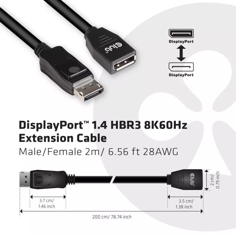 CLUB3D DisplayPort 1.4 HBR3 Prailginimo Laidas 8K60Hz M/F 2m