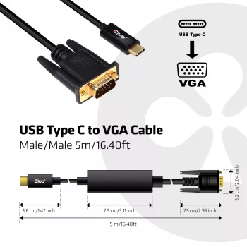 Aktyvus USB Type-C į VGA laidas M/M CLUB3D CAC-1512 5m