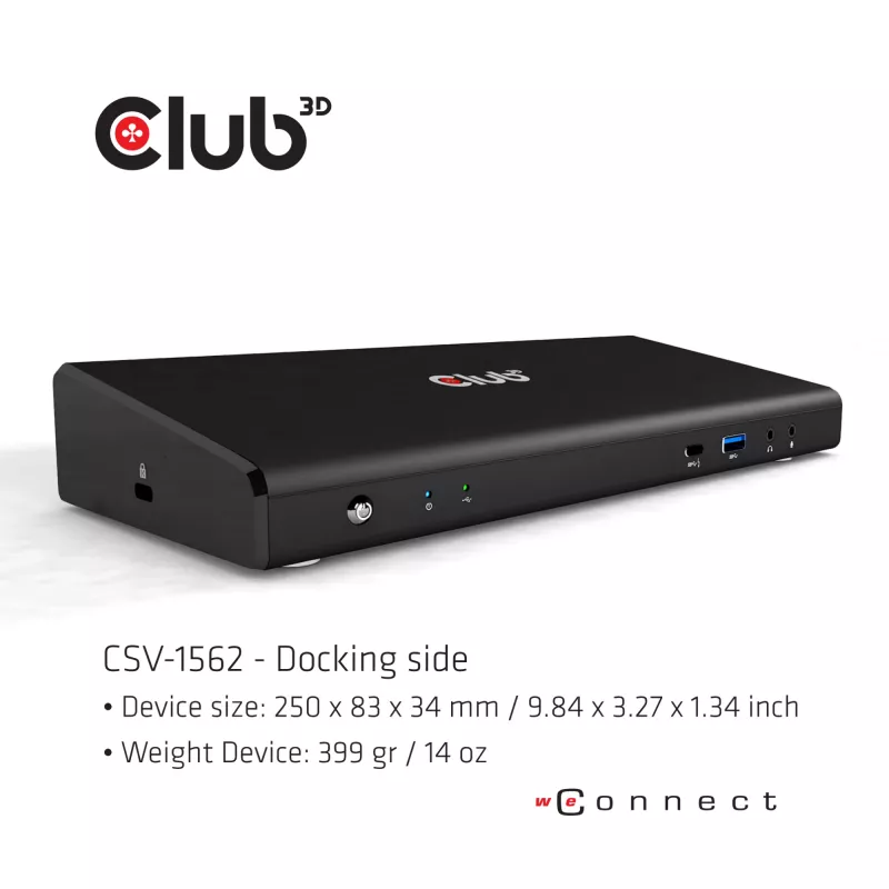 CLUB3D CSV-1562 USB3.2 Gen1 Type-C universalus dokas su 3x 4K30Hz, įkrovimu ir DisplayLink sertifikatu