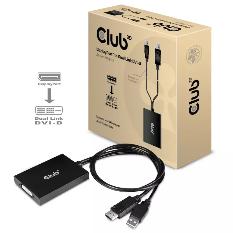 CLUB3D DisplayPort į Dual Link DVI-D HDCP ON versija aktyvus adapteris M/F