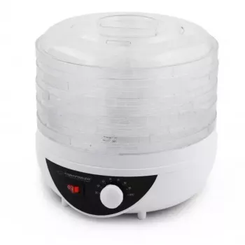 Maisto džiovintuvas ESPERANZA EKD002 – 5 padėklai, 250 W, reguliuojamas termostatas, maks. 75°C, permatomas baltas