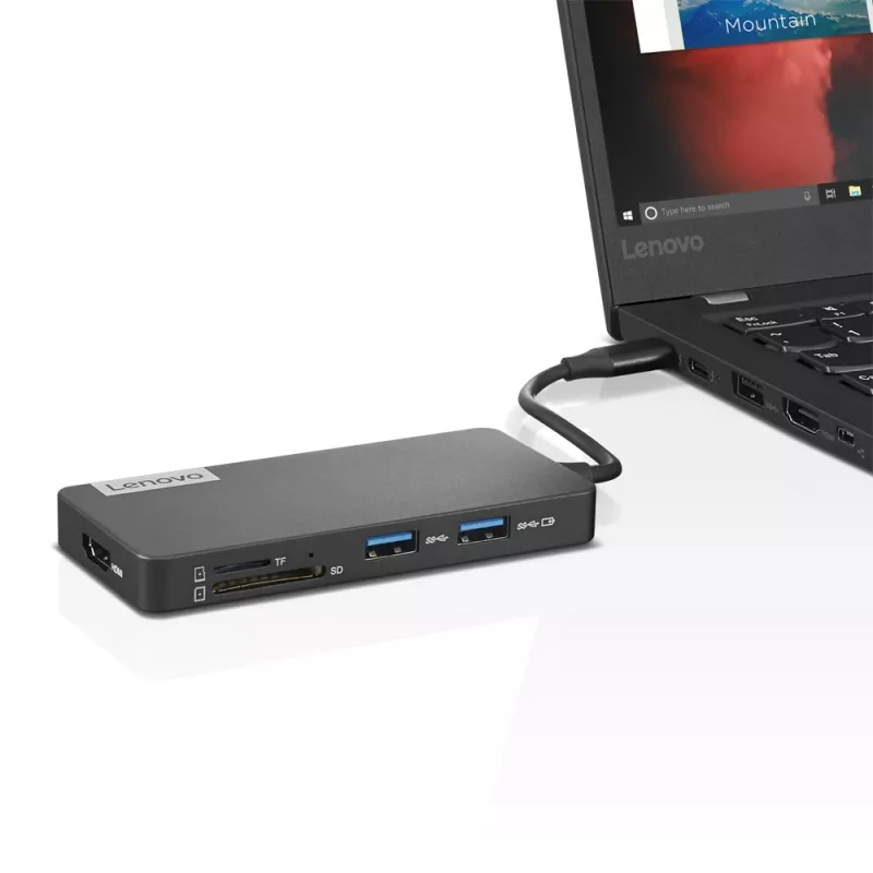 Dokavimo stotelė Lenovo GX90T77924 – USB-C 7-in-1 centras su HDMI, USB-A 3.2 Gen1, USB 2.0, SD/MicroSD kortelių lizdais, pilka