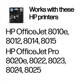 HP 912 Original juodas kasečių rašalas, juoda, 1 vnt., 250 puslapių