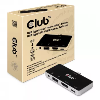 CLUB3D USB Type C 4-in-1 Hub į HDMI™ 4K60Hz USB Type C PD / USB Type A / Audio lizdas