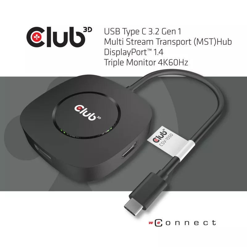 CLUB3D USB Type C 3.2 Gen 1 MST HUB DisplayPort 1.4 trigubam monitoriui CSV-1550