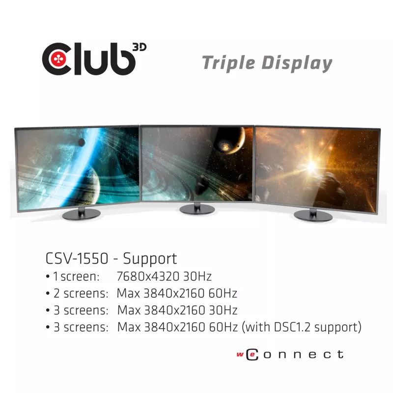 CLUB3D USB Type C 3.2 Gen 1 MST HUB DisplayPort 1.4 trigubam monitoriui CSV-1550