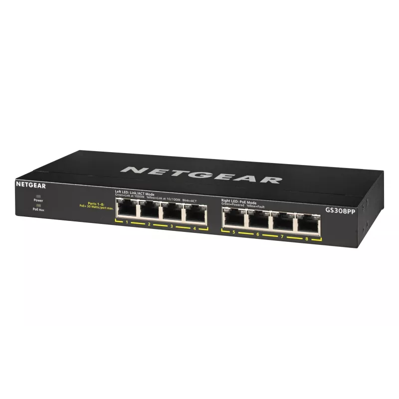 NETGEAR GS308PP Nevaldomas Gigabit Ethernet (10/100/1000) su PoE, juodas