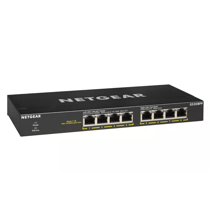 NETGEAR GS308PP Nevaldomas Gigabit Ethernet (10/100/1000) su PoE, juodas