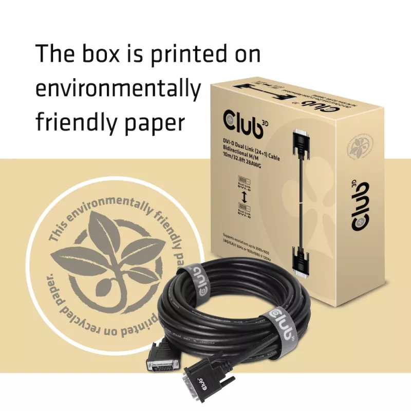 CLUB3D DVI-D Dual Link (24+1) laidas abipusis M/M 10 m/32,8 pėd. 28AWG