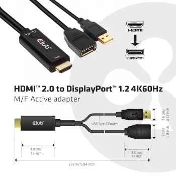 CLUB3D CAC-1331 aktyvus HDMI į DisplayPort adapteris 0.25 m juodas