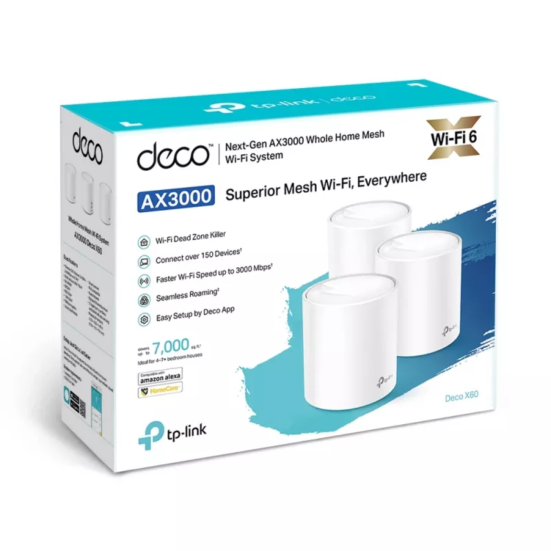 TP-Link Deco X60 AX3000 belaidžio tinklo sistema, 3 vnt.