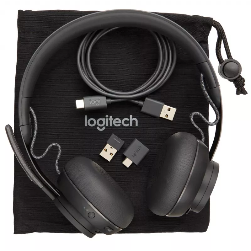 Logitech Zone Wireless MS 981-000854 ausinės su mikrofonu, Bluetooth, ant ausų, aktyvus triukšmo slopinimas, belaidis Qi krovimas, Microsoft Teams, grafitinės