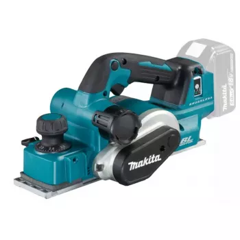 Elektrinis oblius Makita DKP181Z, 18V, obliavimo plotis 82 mm, maks. drožlės storis 3 mm, tuščiosios eigos greitis 12 000 aps./min., griovelio gylis 0–25 mm