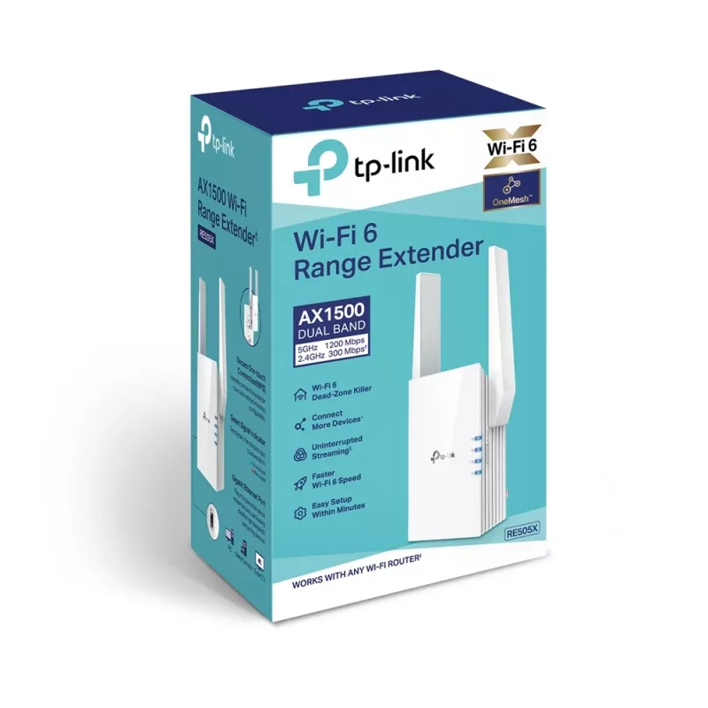 TP-Link RE505X belaidžio tinklo stiprintuvas AX1500 Wi-Fi 6, baltas