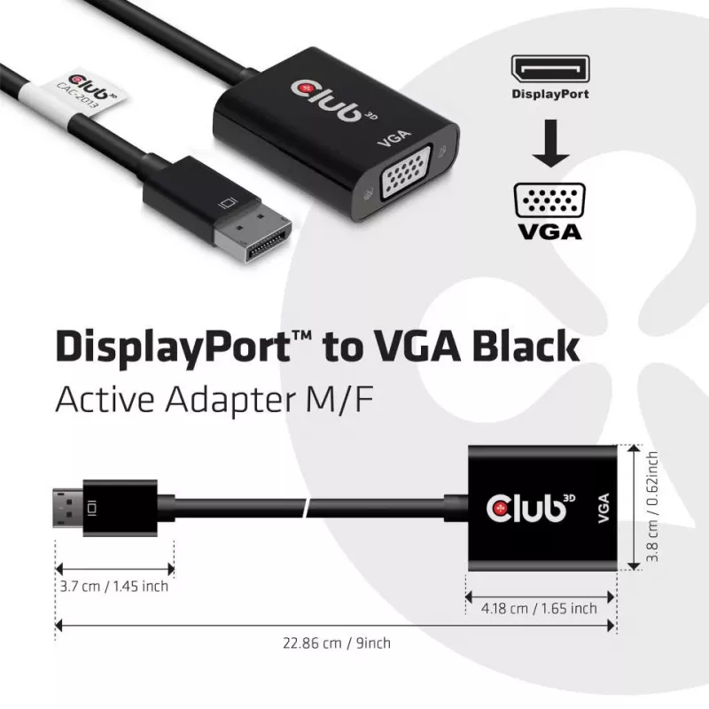CLUB3D DisplayPort™ į VGA juodas aktyvus adapteris M/F