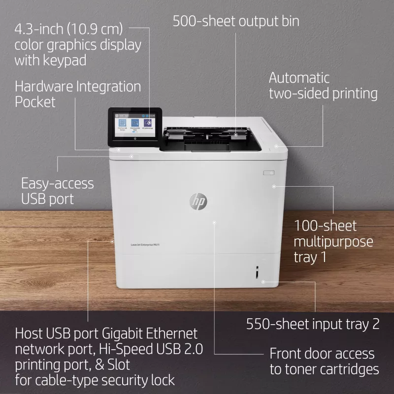 HP LaserJet Enterprise M611dn – lazerinis spausdintuvas, A4, 1200x1200 DPI, 61 ppm, dvipusis spausdinimas, tinklo paruoštas