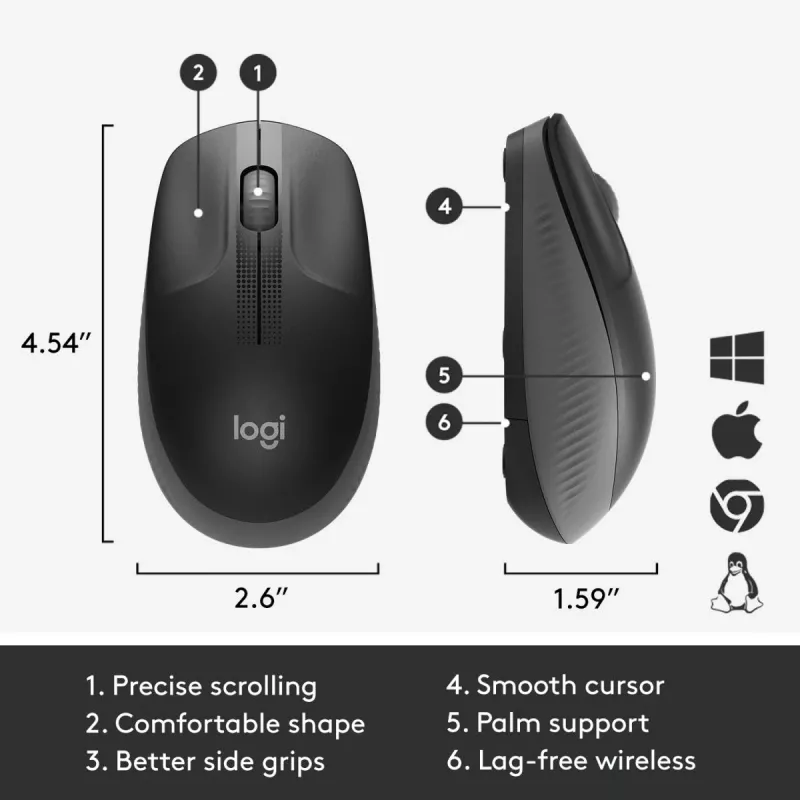 LOGITECH M190 Pilno dydžio belaidė pelė Charcoal