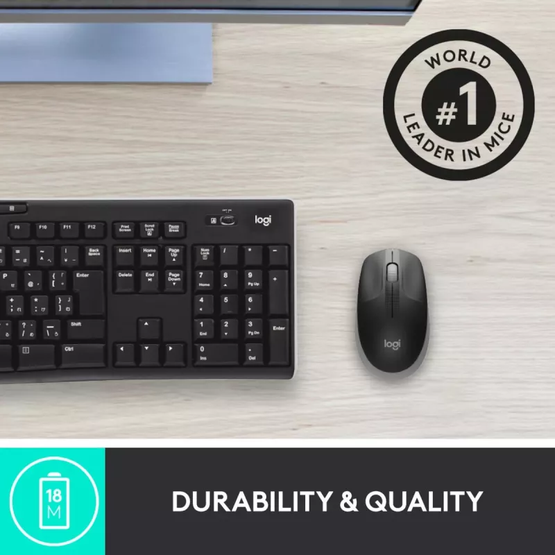 LOGITECH M190 pilno dydžio belaidė pelė, vidutinė pilka